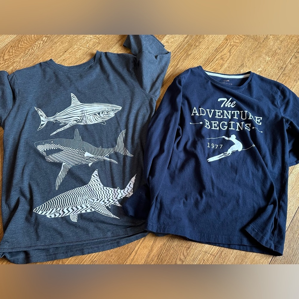 Long sleeved t shirt bundle - aged 12. Sharks / ski ing themed.
